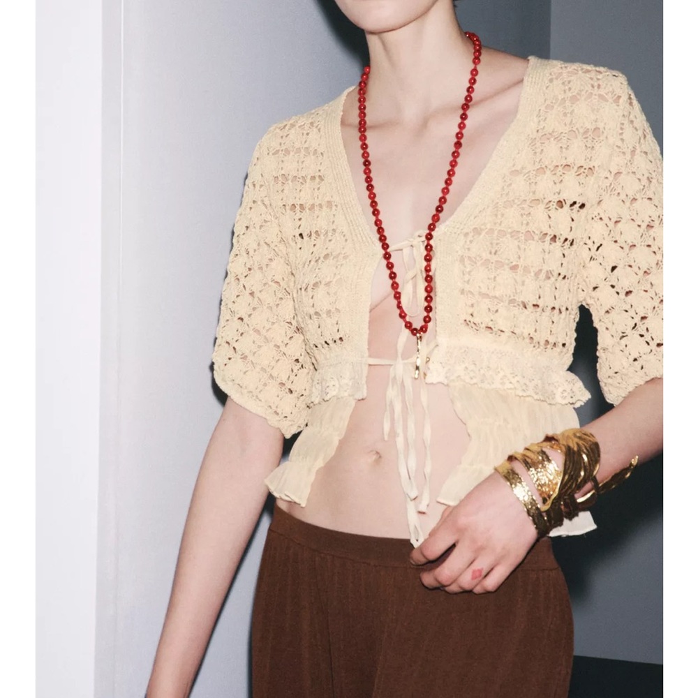 Zara NWT crochet tie front knit cardigan - Picture 10 of 12